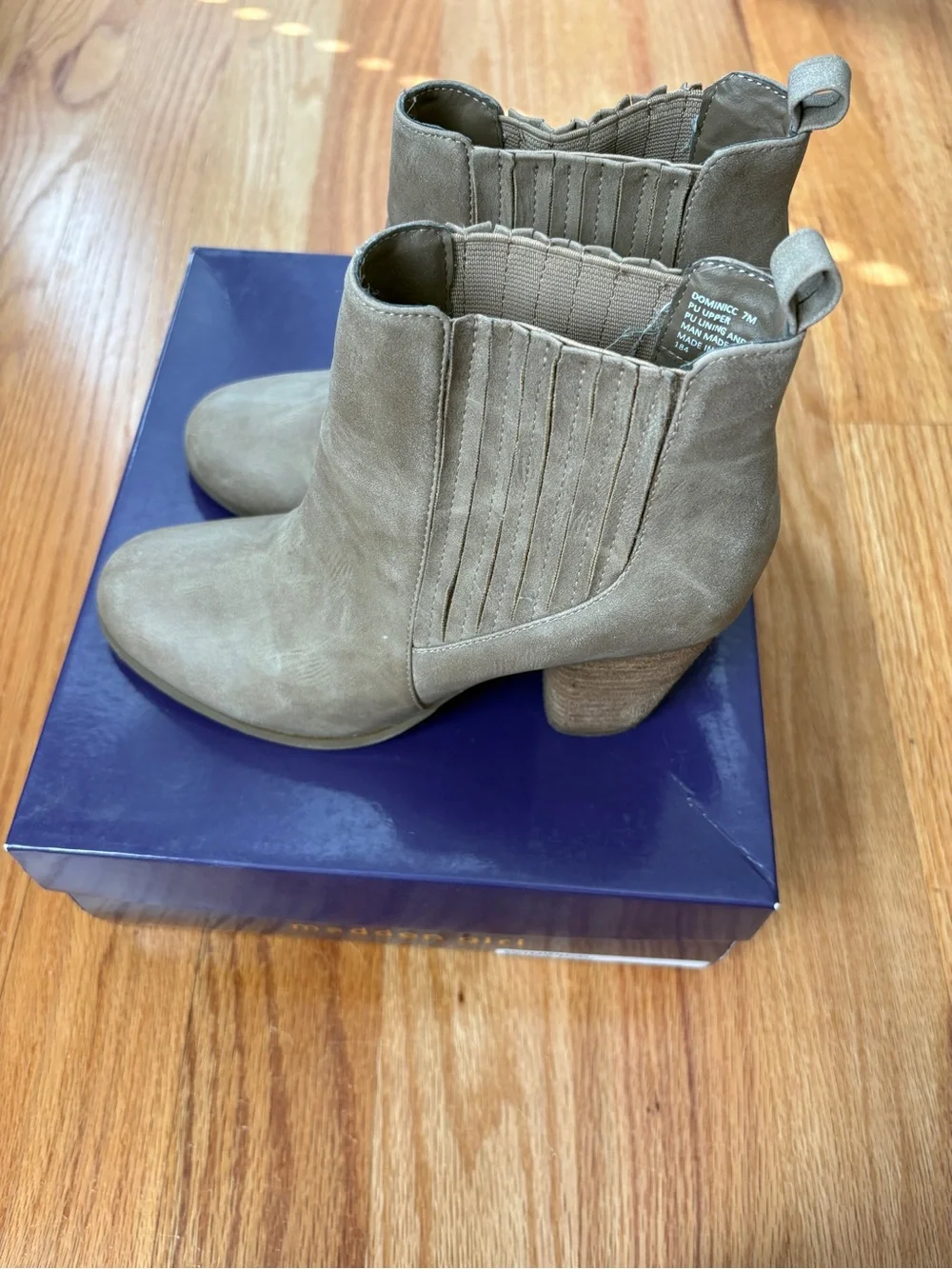 Madden Girl Women’s Taupe Ankle Bootie with Stacked Heel